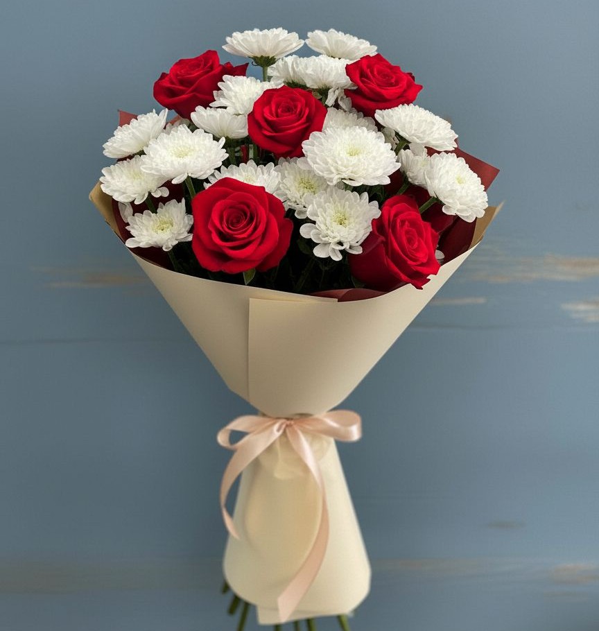 Букет цветов из: Розы и Хризантемы в Кандрах