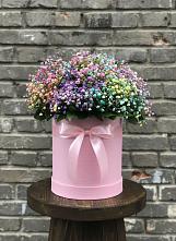 Цветочная композиция из Гипсофила и Розы в шляпной коробке в Кандрах