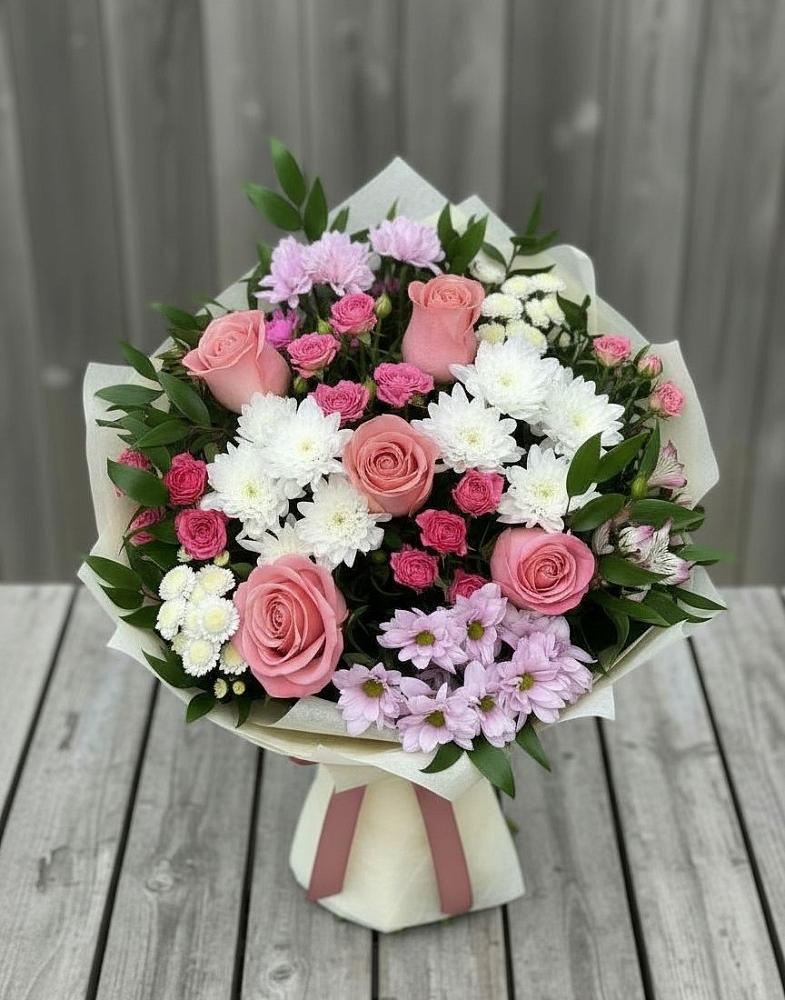 Букет цветов из: Альстромерии, Гвоздики, Розы и Хризантемы в Кандрах