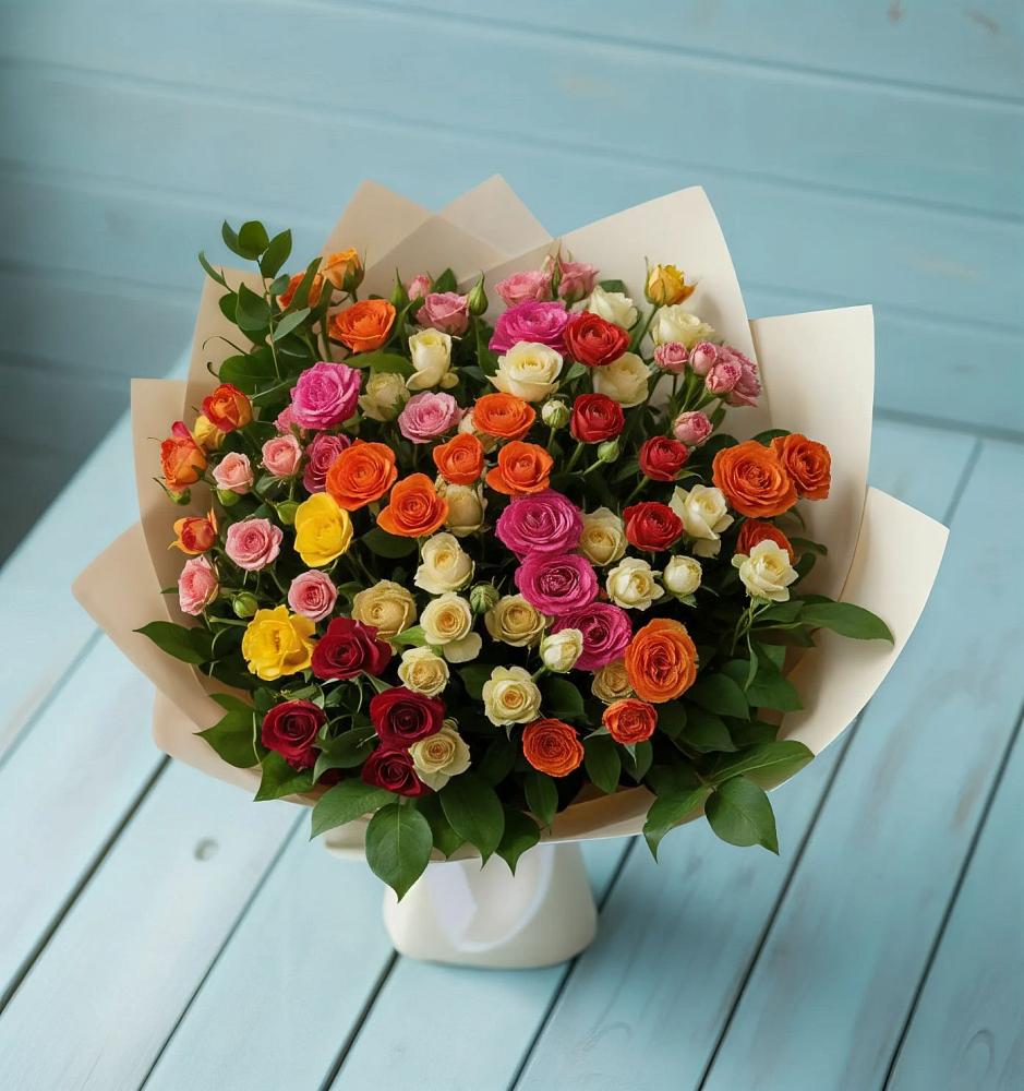 Букет Микс из разноцветных кустовых роз в Кандрах