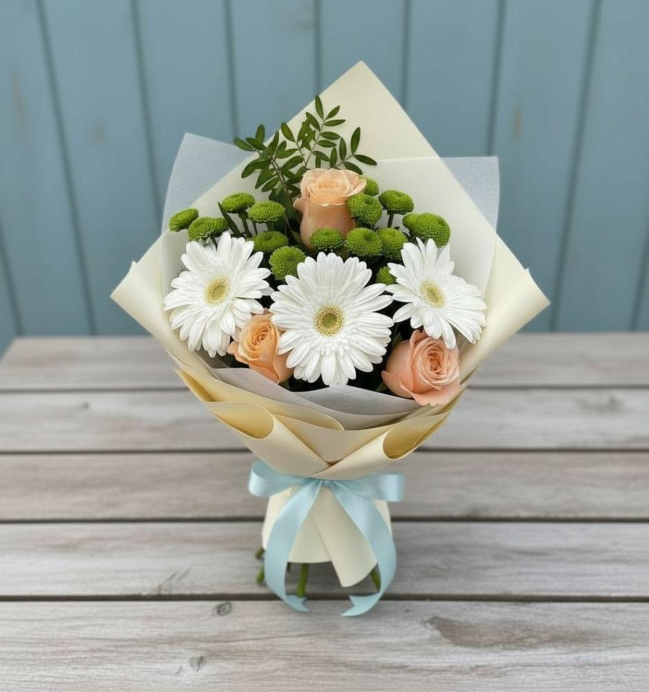 Букет цветов из: Герберы, Розы и Хризантемы в Кандрах