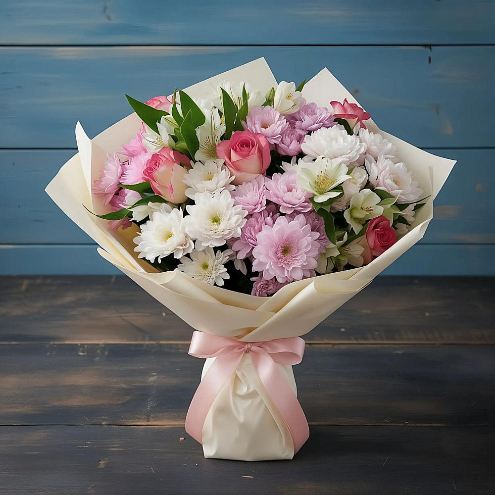 Букет цветов из: Хризантемы, Альстромерии и Розы в Кандрах